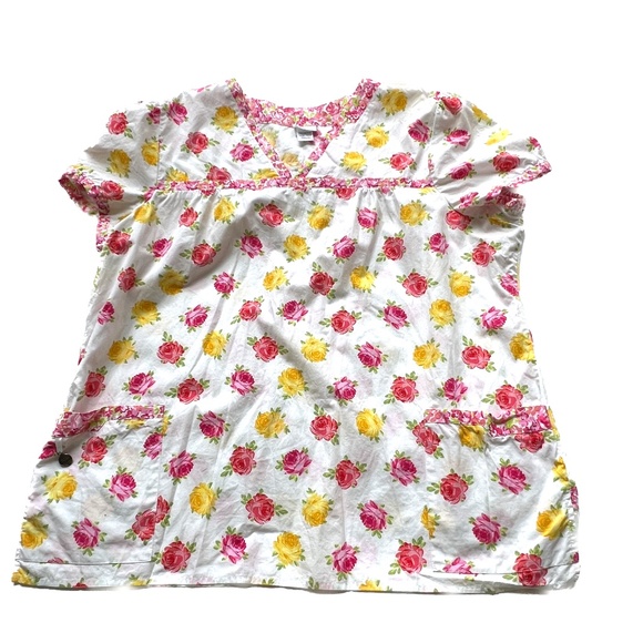 Laura Ashley Top Cotton Floral Pink Yellow Roses Size XXL Short Sleeves Pockets - Picture 5 of 7